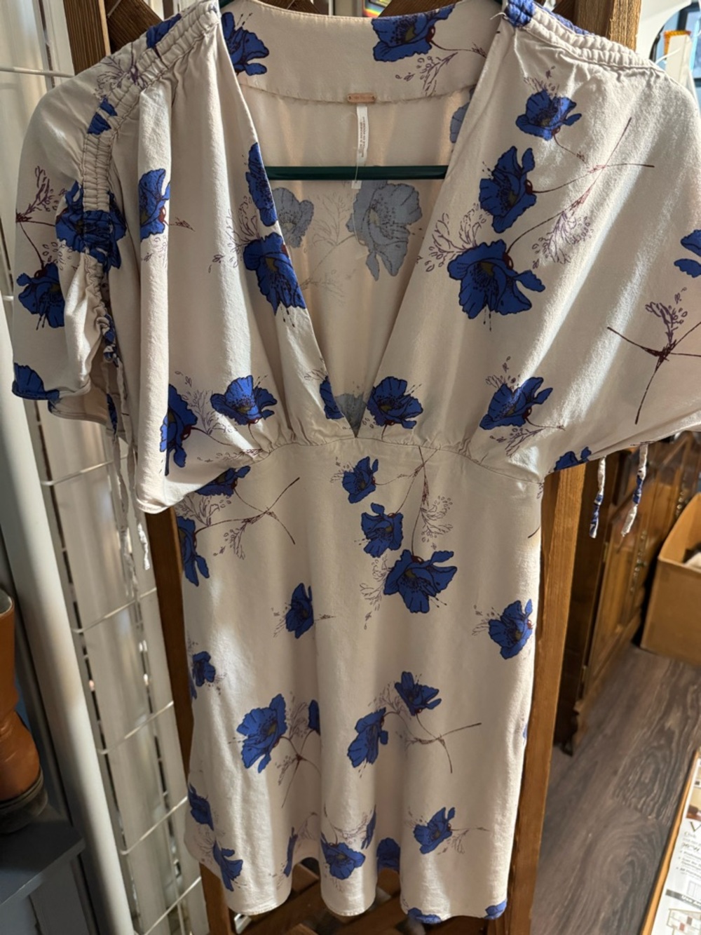Free People Cream Mini Dress with Blue Floral Print